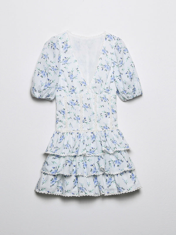 Embroidered V-Neck Sleeveless Midi Dress – Blue Floral, Spring-Summer Style
