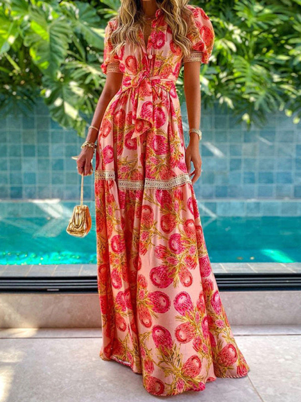 Bohemian Floral Midi Dress – Sleeveless Vacation Style in Lightweight Woven Fabric