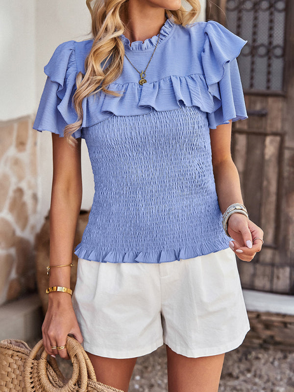 Women's Elegant Ruffle Short Sleeve Blouse