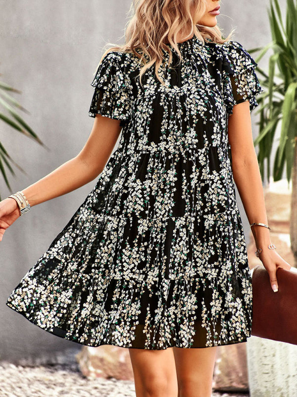 Woven Bohemian Floral Dress – Sleeveless Summer Style with Dropped Shoulders