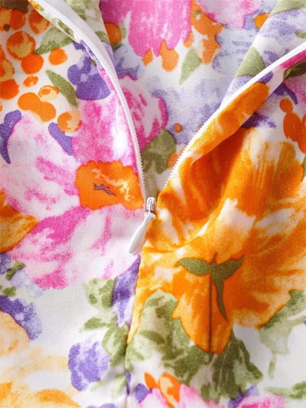 Floral Ruffled Backless Halter Dress – Sleeveless A-Line Mini with Tie Back