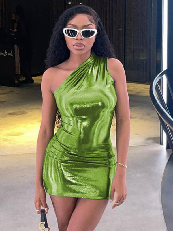 One-Shoulder Bodycon Sleeveless Mini Dress Green