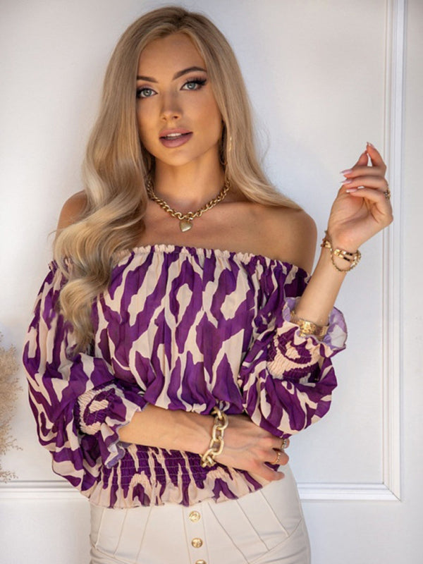 Women's Off-Shoulder Printed Summer Top Purple