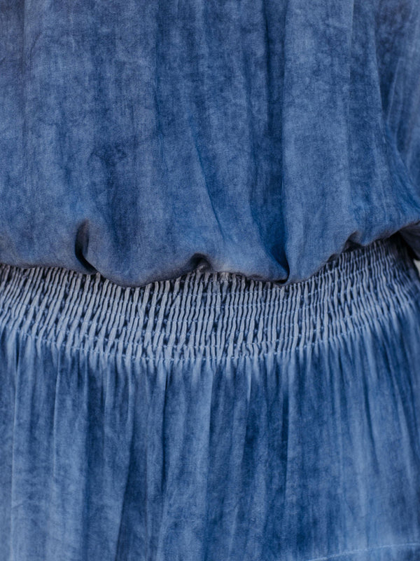 Women's Tie-Dye Off-Shoulder Irregular Skirt Dress – Blue, Boho Resort Style