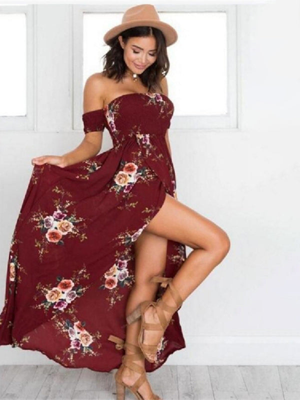 Floral One-Shoulder Chiffon Maxi Dress – Sleeveless & Slit Style