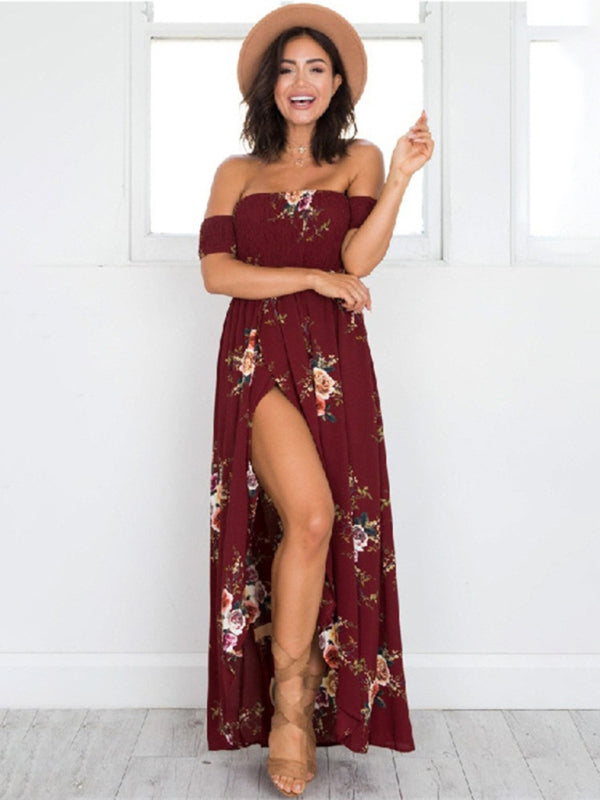 Floral One-Shoulder Chiffon Maxi Dress – Sleeveless & Slit Style