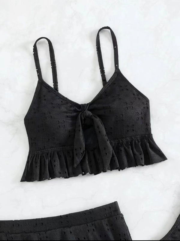 Romantic 3-Piece Swimsuit Set – Bikini Top, Bottom & Sheer Hip Skirt