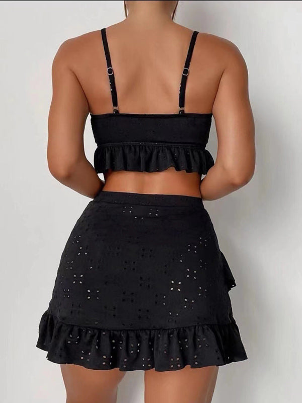 Romantic 3-Piece Swimsuit Set – Bikini Top, Bottom & Sheer Hip Skirt
