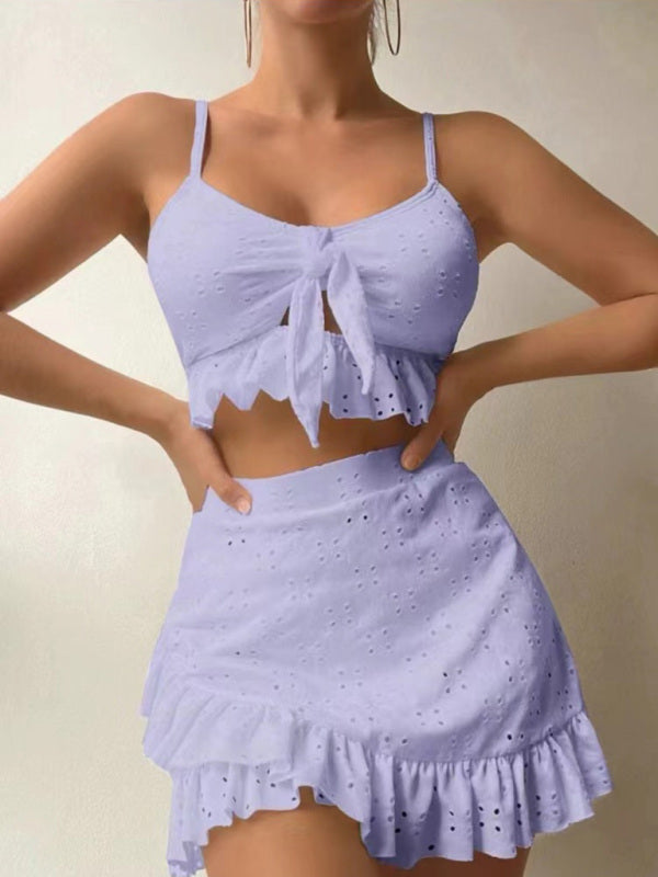 Romantic 3-Piece Swimsuit Set – Bikini Top, Bottom & Sheer Hip Skirt
