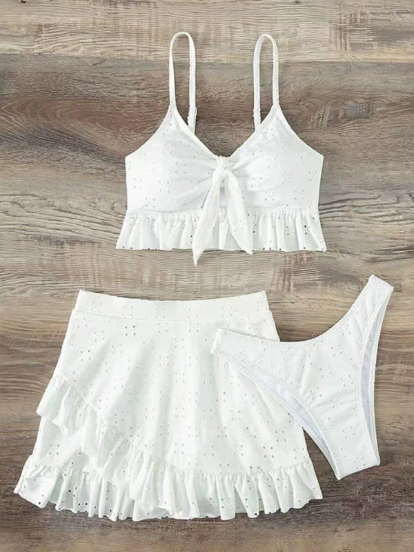Romantic 3-Piece Swimsuit Set – Bikini Top, Bottom & Sheer Hip Skirt