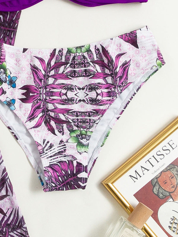 Three-Piece Mesh Bikini Swimsuit Set – Sexy Knit Cover-Up & Printed Design