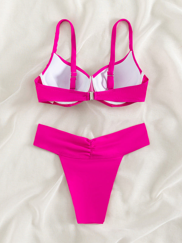 Solid Color Bikini Set – Sexy High-Stretch Two-Piece Swimsuit for Women