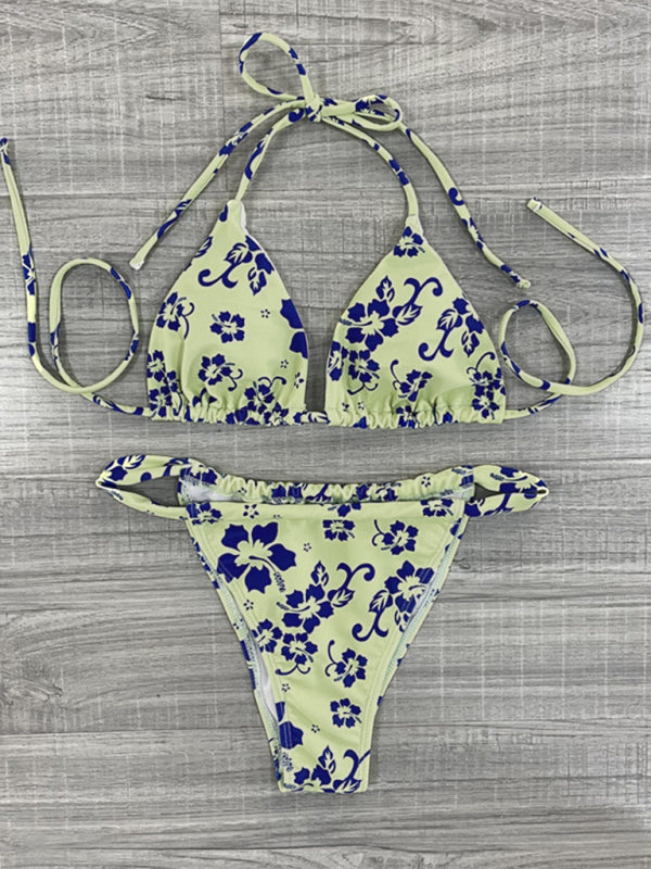 Printed Strappy Two-Piece Bikini – Sexy Split Design & Full Body Print