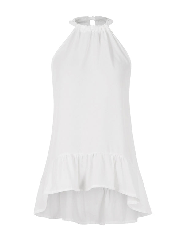 Halter Neck Sleeveless Summer Dress with Ruffles & Pleats – A-Line Fit