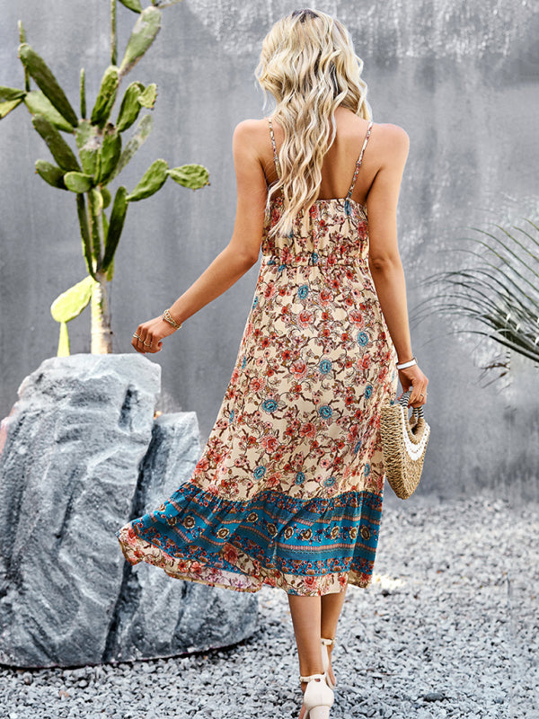 Floral Slit Suspender Maxi Dress – Bohemian Vacation Style