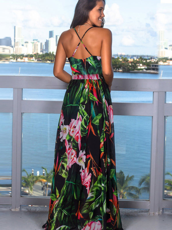 Bohemian Floral Sleeveless Maxi Beach Dress – Lightweight & Flowy