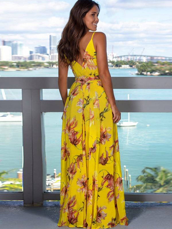 Bohemian Floral Sleeveless Maxi Beach Dress – Lightweight & Flowy