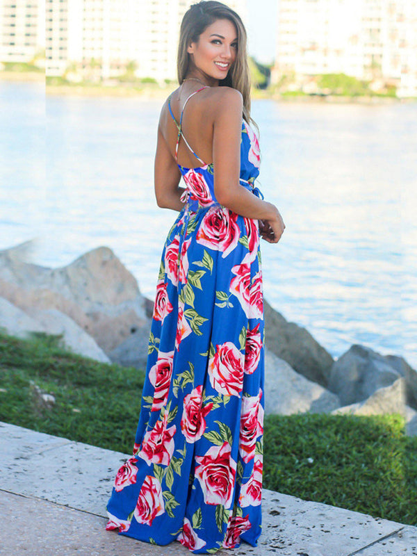 Bohemian Floral Sleeveless Maxi Beach Dress – Lightweight & Flowy