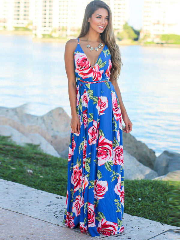 Bohemian Floral Sleeveless Maxi Beach Dress – Lightweight & Flowy