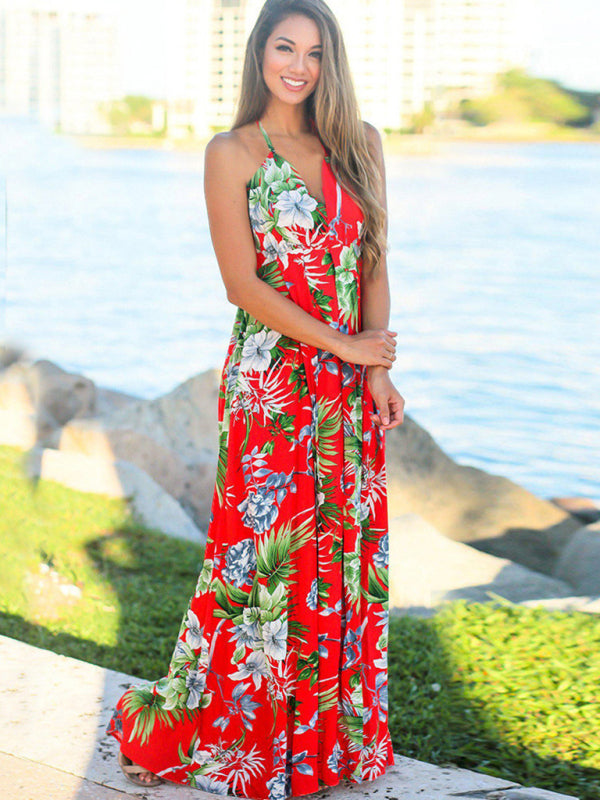 Bohemian Floral Sleeveless Maxi Beach Dress – Lightweight & Flowy