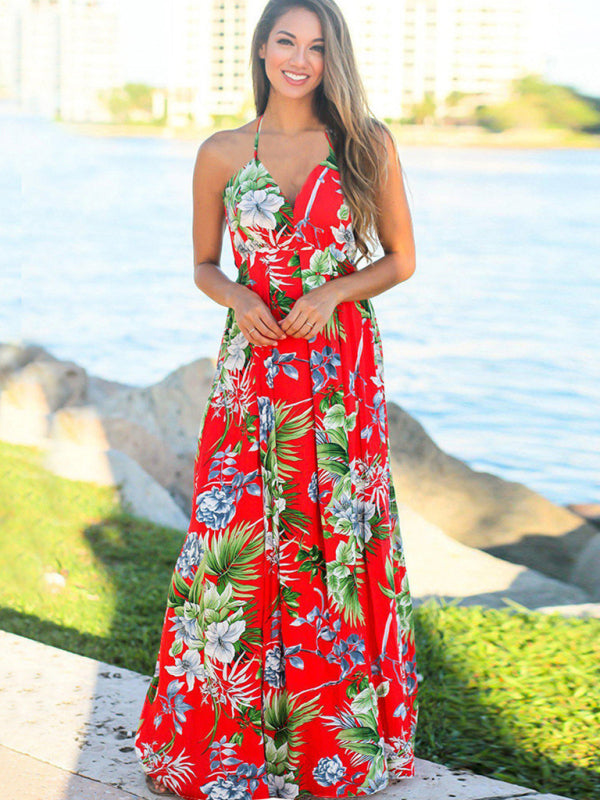 Bohemian Floral Sleeveless Maxi Beach Dress – Lightweight & Flowy