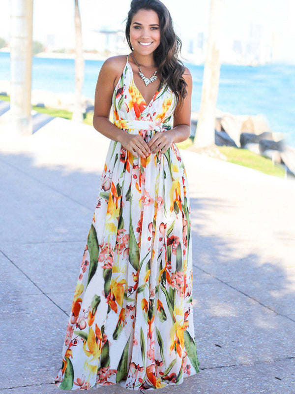 Bohemian Floral Sleeveless Maxi Beach Dress – Lightweight & Flowy