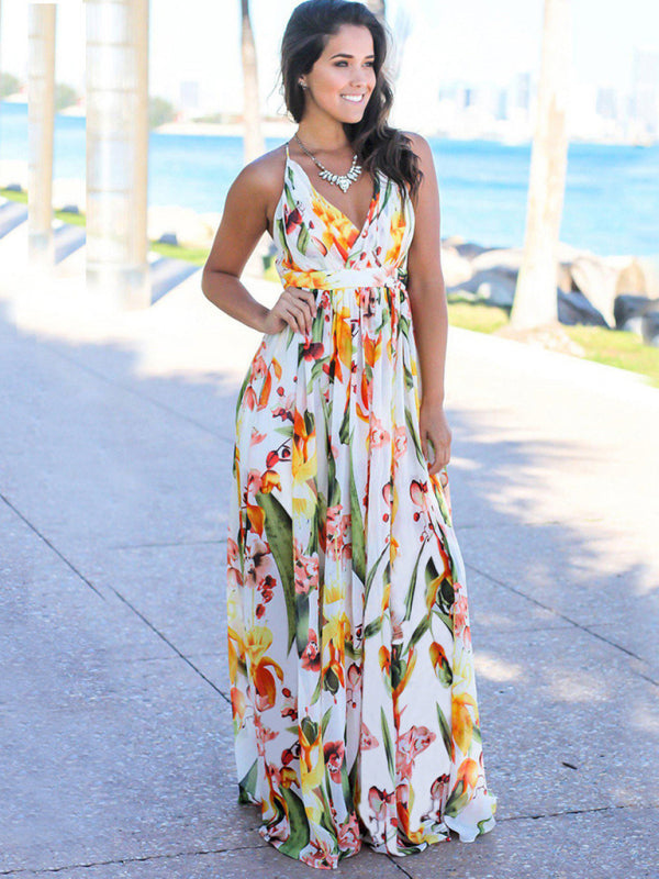 Bohemian Floral Sleeveless Maxi Beach Dress – Lightweight & Flowy