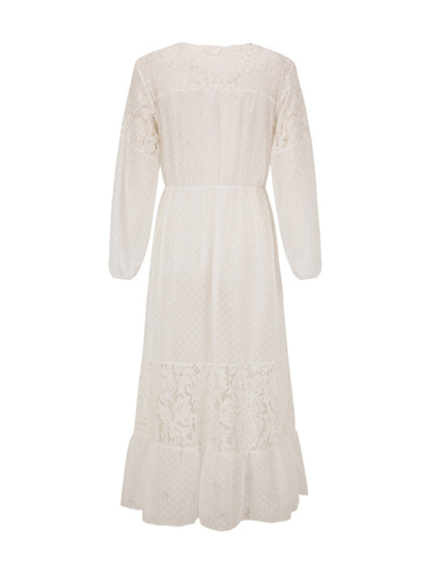 Chiffon Lace Long Sun Protection Cover-Up – Sheer V-Neck Beach Blouse