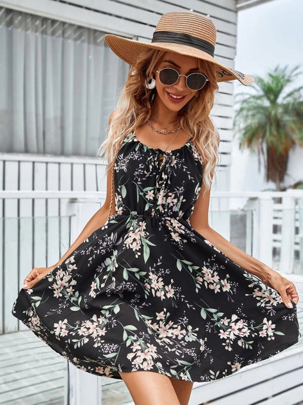 Elegant Sleeveless Summer Dress – Printed Pullover with Elastic Waist
