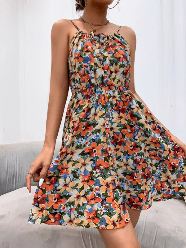Elegant Sleeveless Summer Dress – Printed Pullover with Elastic Waist