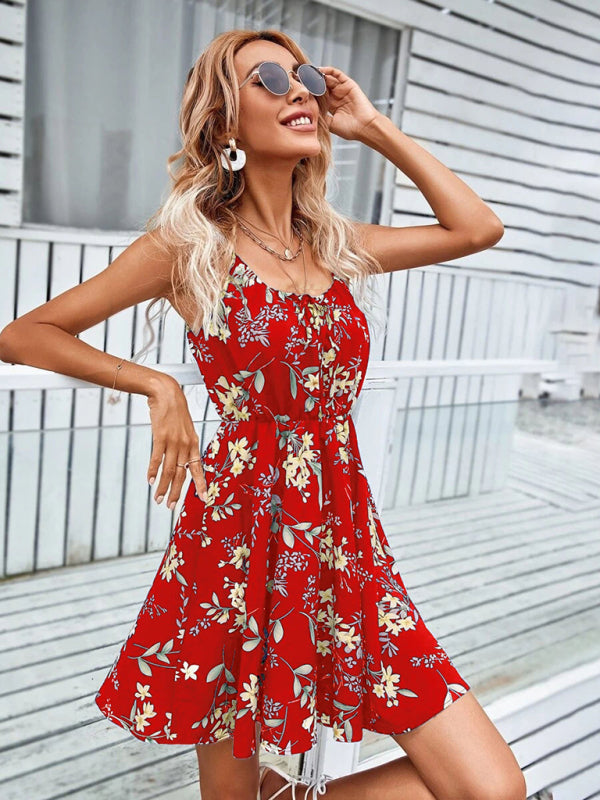 Elegant Sleeveless Summer Dress – Printed Pullover with Elastic Waist