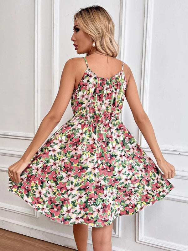 Elegant Sleeveless Summer Dress – Printed Pullover with Elastic Waist