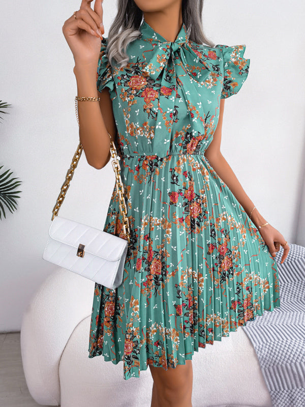 Elegant Floral Pleated Skirt – Tie Waist, Sleeveless, Romantic Spring Style