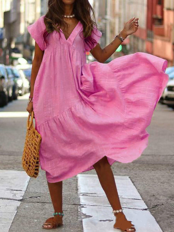 V-Neck Irregular Long Swing Dress – Breezy Sleeveless Fit for Casual Days