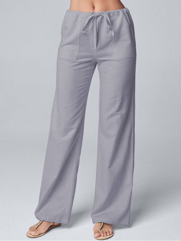 Linen Blend Straight-Leg Casual Trousers – Smiling Maria
