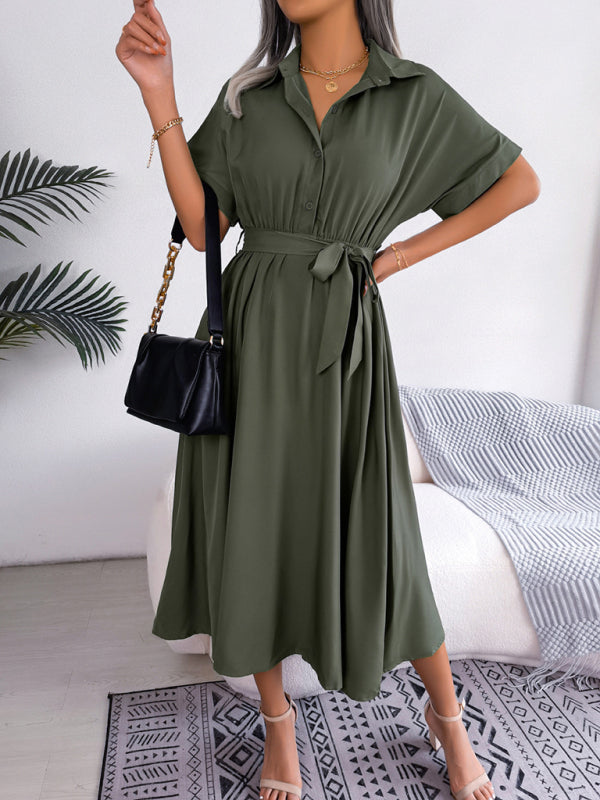 Ärmelloses, einfarbiges Hemdkleid für Damen mit Taillenband