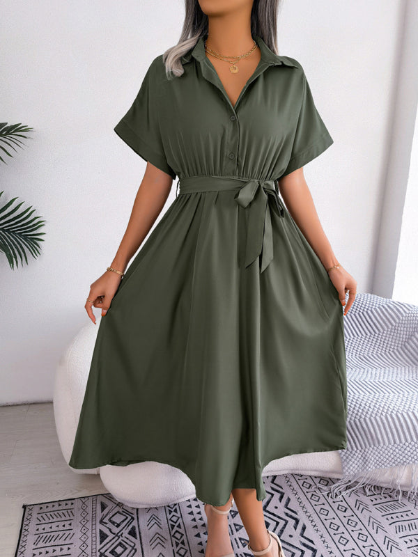 Ärmelloses, einfarbiges Hemdkleid für Damen mit Taillenband