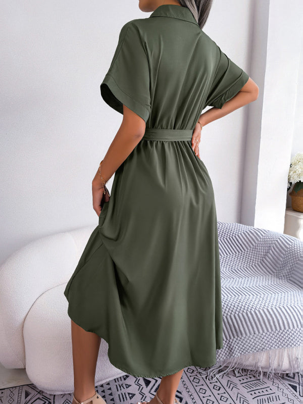 Ärmelloses, einfarbiges Hemdkleid für Damen mit Taillenband