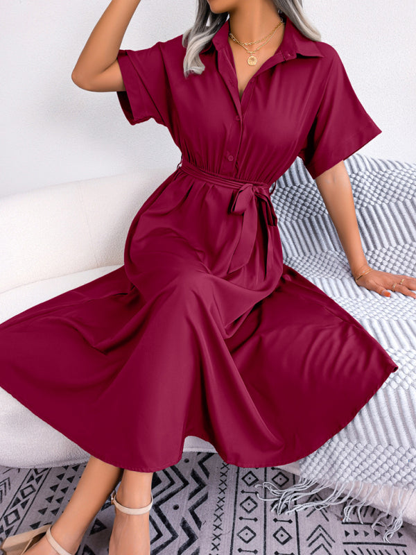 Ärmelloses, einfarbiges Hemdkleid für Damen mit Taillenband