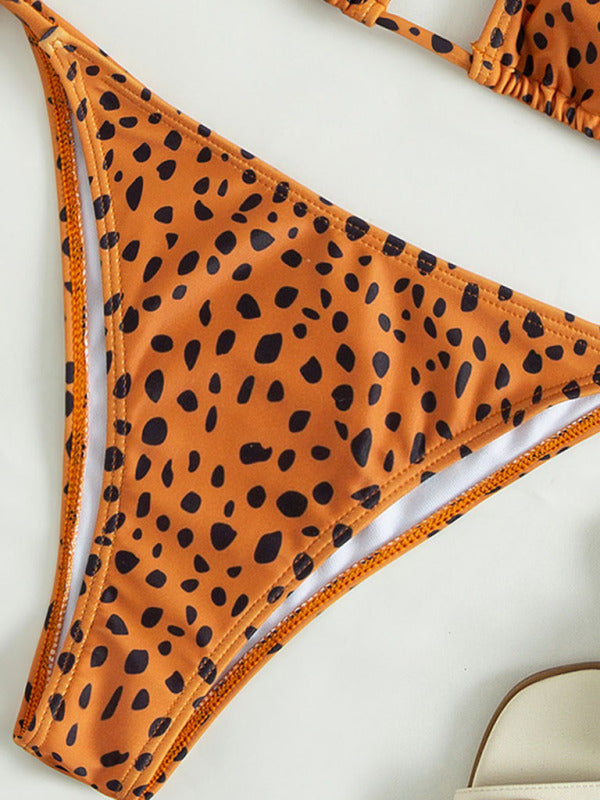 Leopard Print 3-Piece Bikini Set with Mesh Jacket – Long Sleeve Swimwear