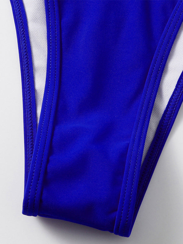 Three-Piece Mesh Sleeve Bikini Set – Solid Color with Long-Sleeve Jacket