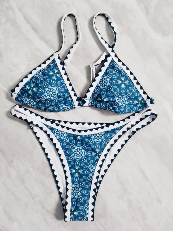 Colorful Crochet Print Bikini – Sexy Knit Two-Piece Swimsuit