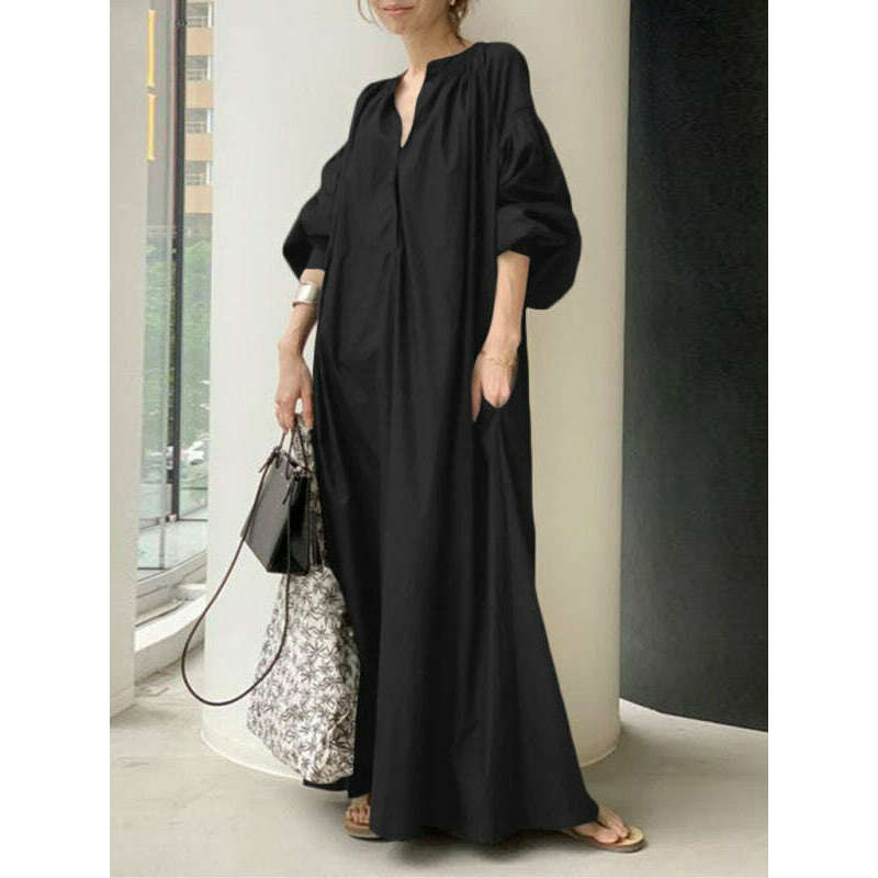 solid-color-balloon-sleeve-shirt-dress-–-v-neck-pockets-flowy-fitsmiling-maria---everything-for-women-34648009