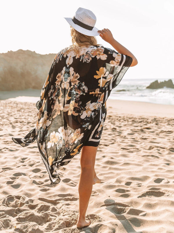 Mid-Length Chiffon Beach Cover-Up – Printed Slit Design, Lightweight & Breezy