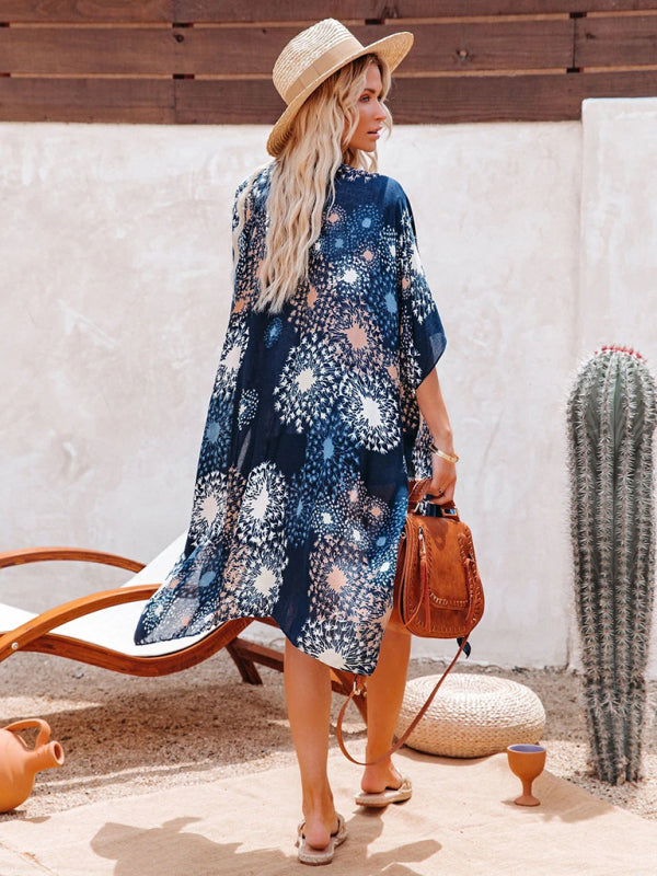 Mid-Length Chiffon Beach Cover-Up – Printed Slit Design, Lightweight & Breezy