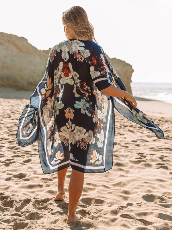 Mid-Length Chiffon Beach Cover-Up – Printed Slit Design, Lightweight & Breezy
