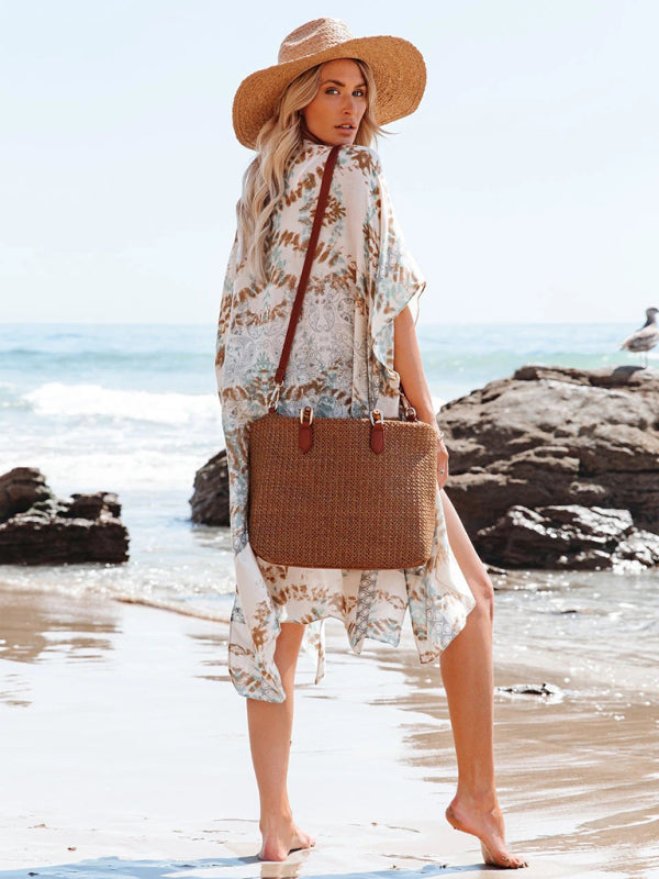 Mid-Length Chiffon Beach Cover-Up – Printed Slit Design, Lightweight & Breezy