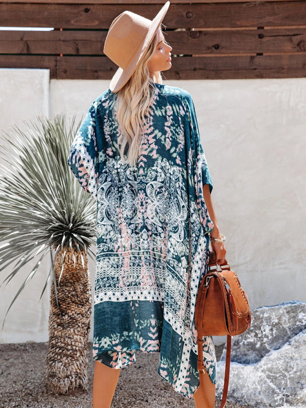 Mid-Length Chiffon Beach Cover-Up – Printed Slit Design, Lightweight & Breezy