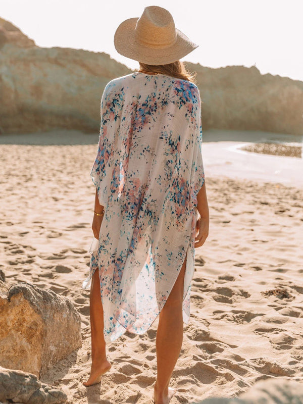 Mid-Length Chiffon Beach Cover-Up – Printed Slit Design, Lightweight & Breezy