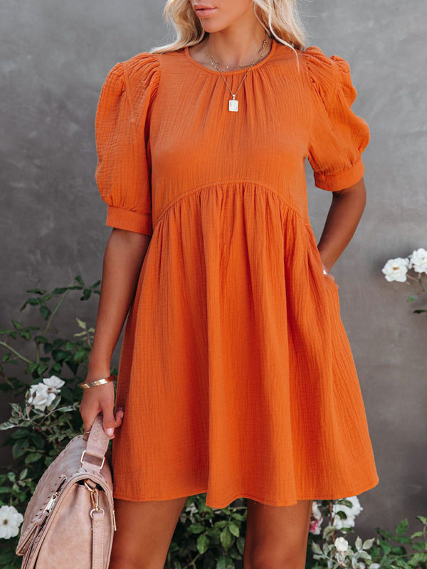 Solid Color Cotton Midi Dress – Spring & Summer Casual Wear